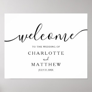 Elegant Calligraphy White Welcome Bröllop Poster