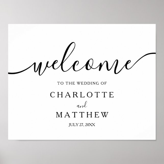 Elegant Calligraphy White Welcome Bröllop Poster (Framsidan)