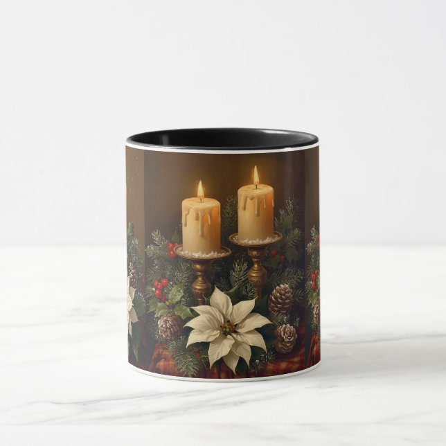 Elegant candle Christmas holly pine warm festive  Mugg (Center)