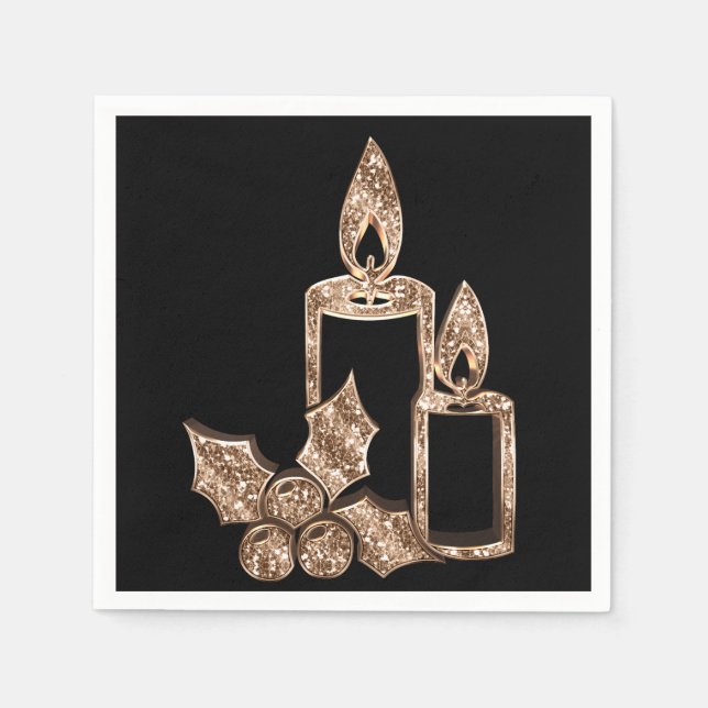 Elegant Candle Holly Faux Guld Diamonds jul Pappersservett (Framsidan)
