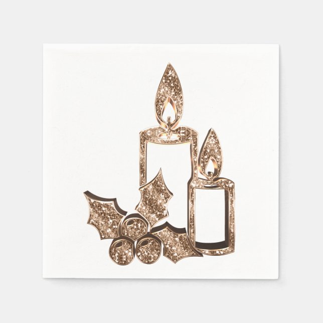 Elegant Candle Holly Faux Guld Diamonds jul Pappersservett (Framsidan)