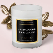 Elegant Candle Square Label Black & Guld Script