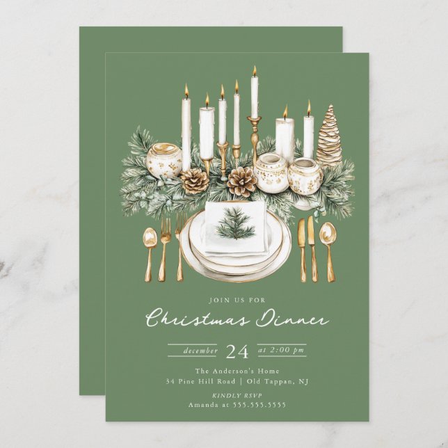 Elegant Candlelight Christmas Dinner Invite Inbjudningar (Fram/baksida)