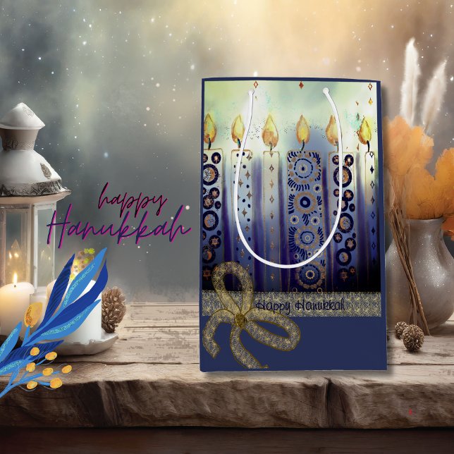 Elegant Candles Lycklig Hanukkah (Elegant Candles Happy Hanukkah Medium Gift Bag)