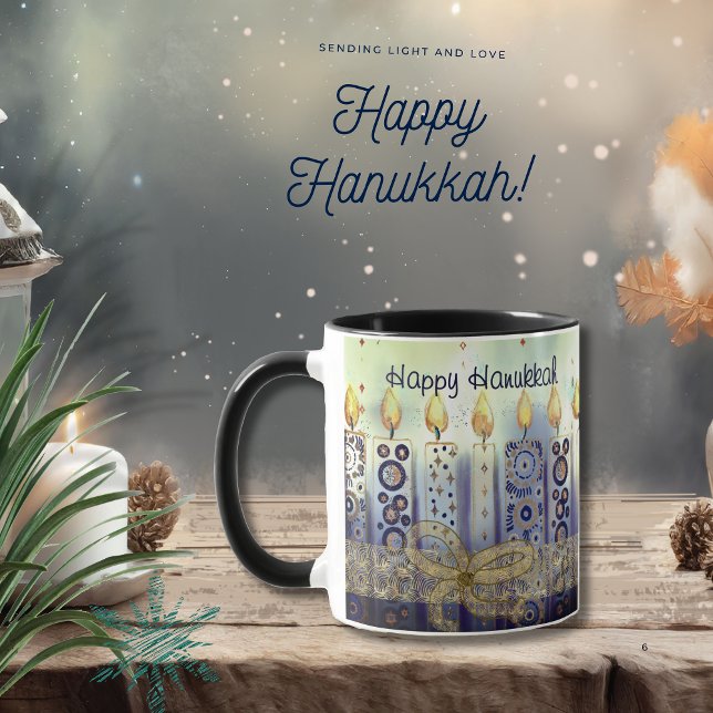 Elegant Candles Lycklig Hanukkah Mugg (Elegant Candles Happy Hanukkah Mug)