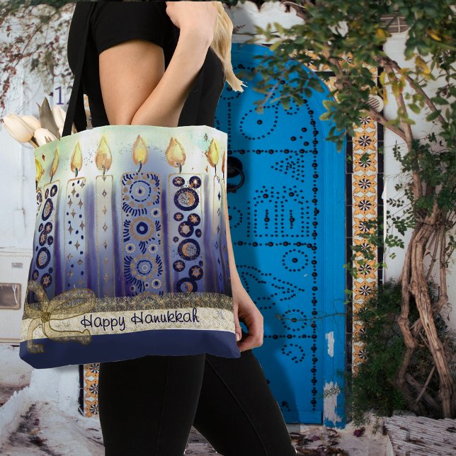 Elegant Candles Lycklig Hanukkah Tygkasse (Elegant Candles Happy Hanukkah Tote Bag)