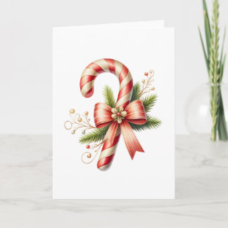 Elegant Candy Cane with Red Bow and Pine Sprigs Kort