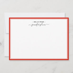 Elegant Candy Red Script 'Hej from' Anteckningskort