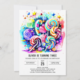 Elegant Candyland Printable Birthday Inbjudningar