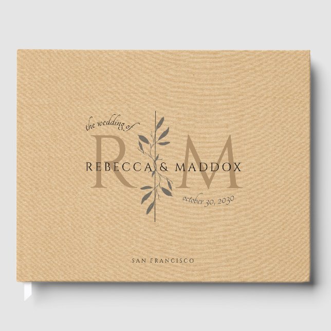 Elegant Caramel Botanical Monogram Wedding Gästböcker (Framsida)