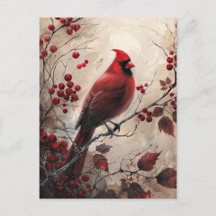 Elegant Cardinal och Berries Wildlife Painting Vykort