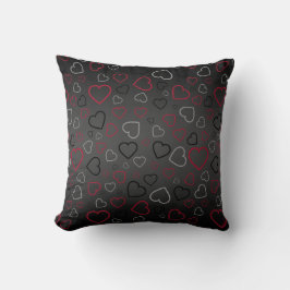 Elegant Carmin Red Grått Black Hearts mönster Kudde