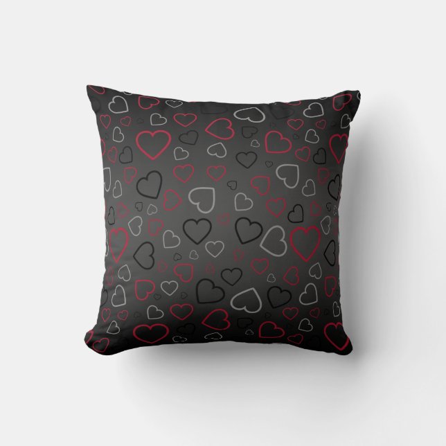 Elegant Carmin Red Grått Black Hearts mönster Kudde (Framsida)