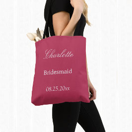 Elegant Carmine Magenta Bridesmaid Tote Bag Tygkasse