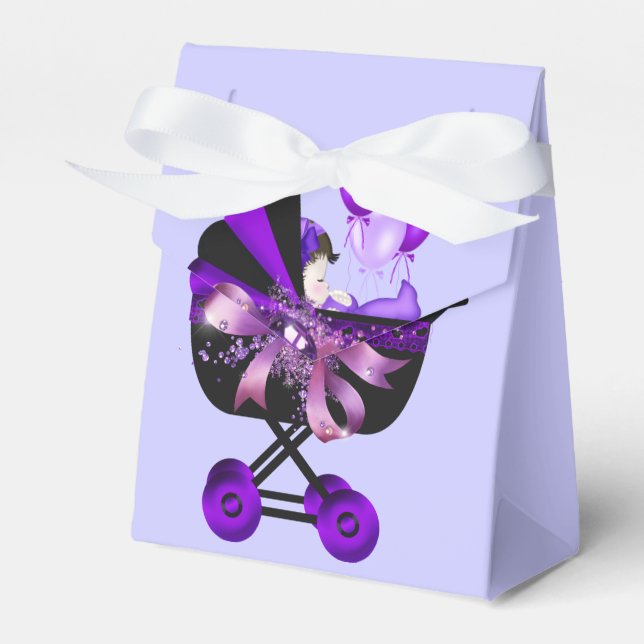 Elegant Carriage Lavender Lila Baby Shower Presentaskar (Framsidan Sidan)