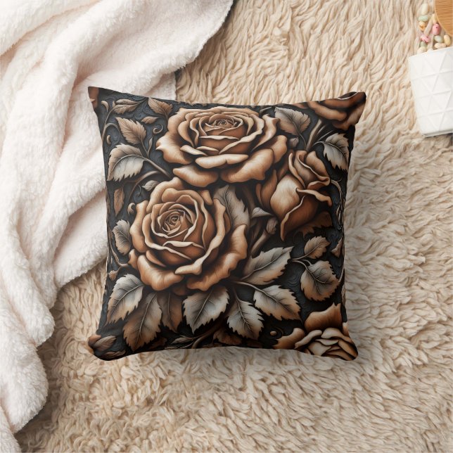 Elegant Carved Ro på Mörkens bakgrund Kudde (Filt)
