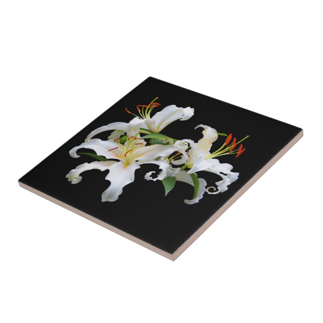 Elegant Casablanca White Oriental Lilies Kakelplatta (Sidan)