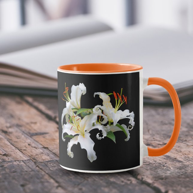 Elegant Casablanca White Oriental Lilies Mugg (Elegant Casablanca White Oriental Lilies 11 oz Coffee Mug Cover Photo.)