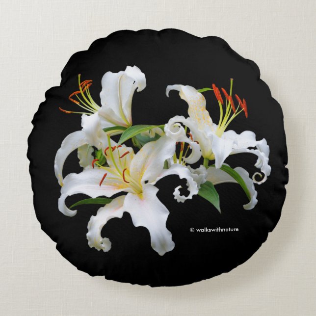 Elegant Casablanca White Oriental Lilies Rund Kudde (Framsidan)