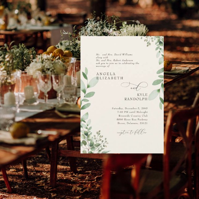 Elegant Cascading Greenery Cream Bröllop Inbjudningar (Skapare uppladdad)