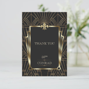 Elegant Casino Black Guld Art Deco 50:e födelsedag Tack Kort