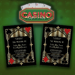 Elegant Casino Las Vegas Guld Art Deco Bröllop Inbjudningar