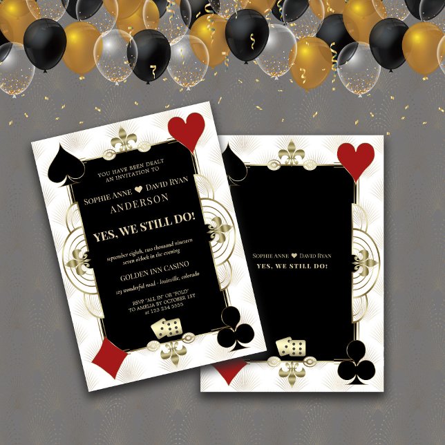 Elegant Casino Las Vegas Poker Förnyelse av löften Inbjudningar (Art Deco renew the vows invitation, gold black white casino invitation, )