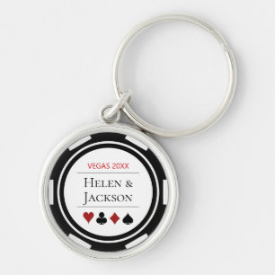 Elegant Casino Poker Chip Black White Bröllop Rund Silverfärgad Nyckelring