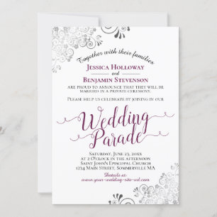 Elegant Cassis Lila & Lacy Silver Bröllop Parad Inbjudningar