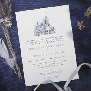 Elegant Castle Illustration Formal Bröllop Inbjudningar