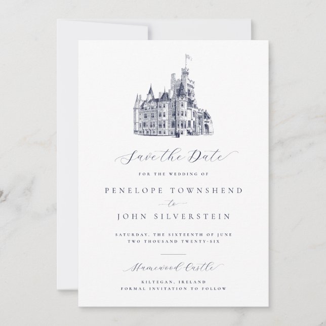 Elegant Castle Illustration Formal Bröllop Spara Datumet (Framsida)
