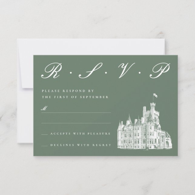 Elegant Castle Illustration Sage Grönt Bröllop OSA Kort (Framsida)