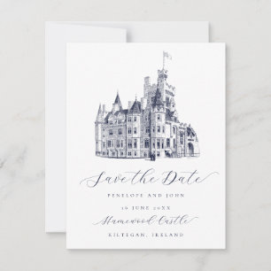Elegant Castle Illustration-skript Bröllop Spara Datumet