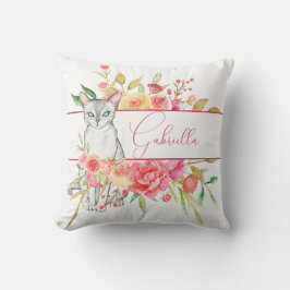 Elegant Cat and Garden Flowers Dekorativ kudde