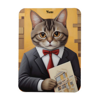 Elegant Cat Architect Art Funny Business Cat Magnet