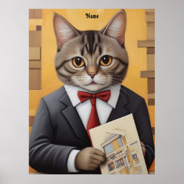 Elegant Cat Architect Art Funny Business Cat Poster