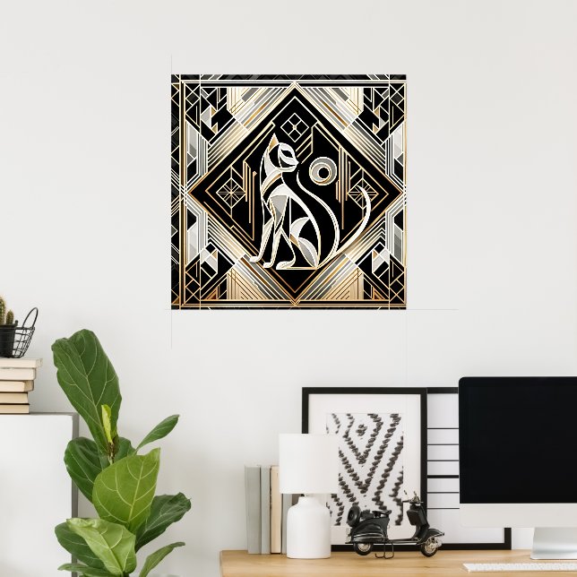 Elegant cat Art Deco älskare Poster (Hemmakontoret)