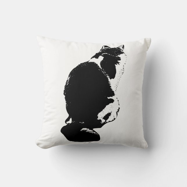 Elegant Cat Back Silhouette Bläck Art Pillow Kudde (Framsida)