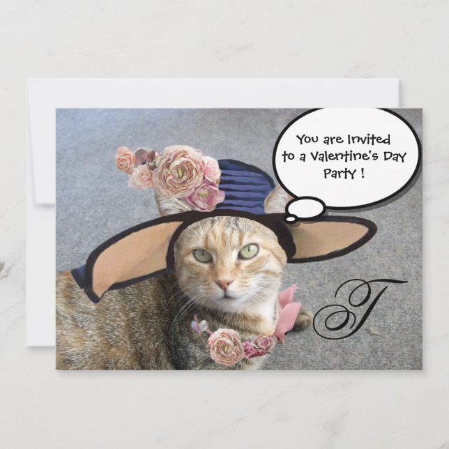 ELEGANT CAT,BIG DIVA HAT OCH RO VALENTINE PARTY INBJUDNINGAR (Framsida)