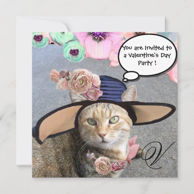 ELEGANT CAT,BIG DIVA HAT OCH RO VALENTINE PARTY INBJUDNINGAR (Framsida)