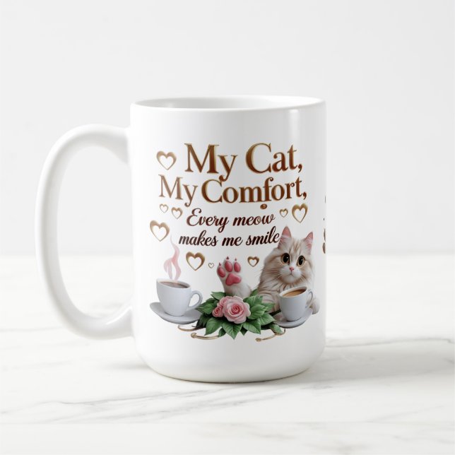Elegant Cat Comfort Mugg - 15 oz Classic Gift (Vänster)