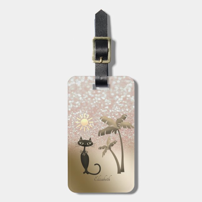 Elegant Cat, Handflatan, Glitter Bokeh - Personlig Bagagebricka (Vertikal Framsida)