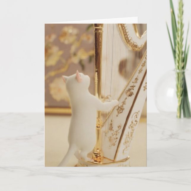 Elegant Cat Harpist – Greeting Card Kort (Framsida)