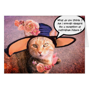 ELEGANT CAT MED DIVA HAT,ROSA ROS HÄLSNINGSKORT