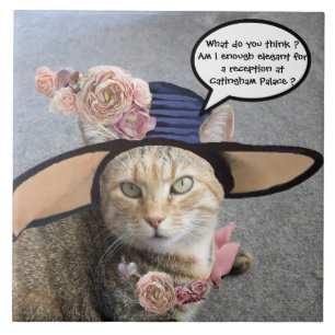 ELEGANT CAT MED DIVA HAT,ROSA ROS Mors dag Kakelplatta