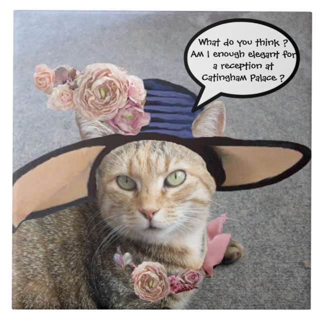 ELEGANT CAT MED DIVA HAT,ROSA ROS Mors dag Kakelplatta (Framsidan)