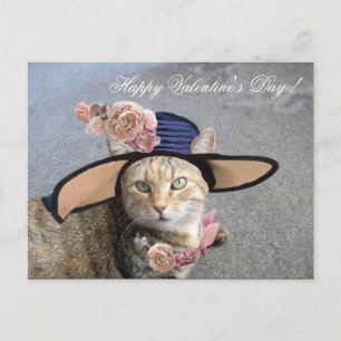 ELEGANT CAT MED STOR DIVA HAT,ROSA ROS Valentine Helg Vykort