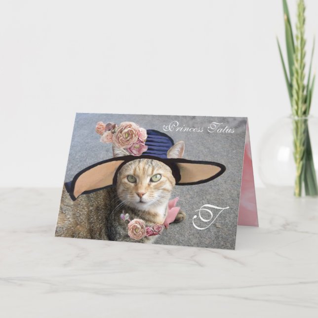 ELEGANT CAT MED STOR DIVA HAT,ROSA ROS Valentine Helgkort (Framsida)