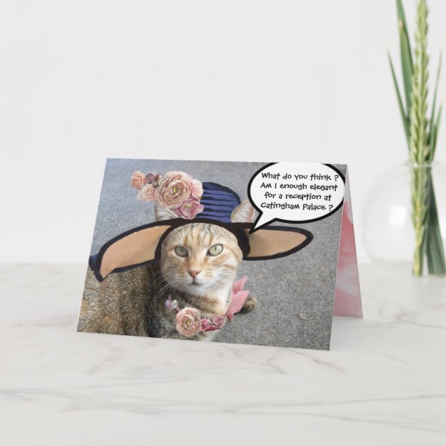 ELEGANT CAT MED STOR DIVA HAT,ROSA ROS Valentine Helgkort (Framsida)