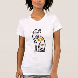 Elegant Cat Outline with Butterflies and Flower T Shirt